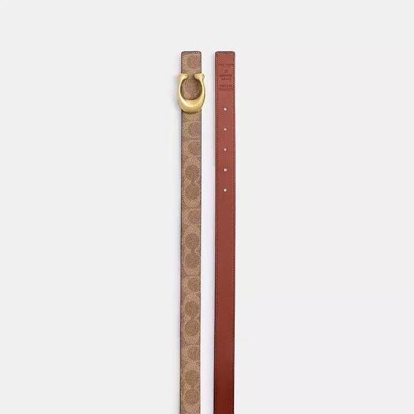 NWT COACH Women Brass/Tan Caramel Sculpted C Buckle Reversible Belt 25 Mm ceb69 main image 5